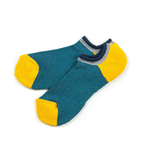 Half Pile Cotton-Blend Sneaker Socks Blue Yellow-CUSHMAN-UNTOUCHED IDENTITY