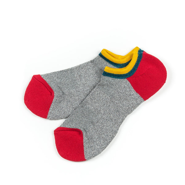 Half Pile Cotton-Blend Sneaker Socks Grey Red-CUSHMAN-UNTOUCHED IDENTITY