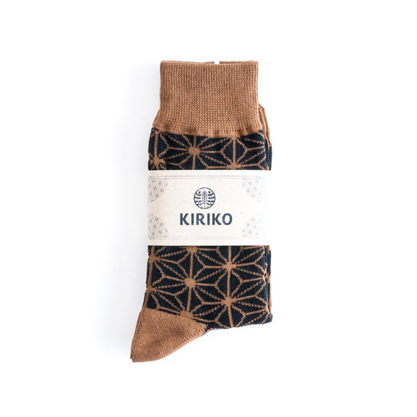 Japanese Patterned Asanoha Socks Brown and Navy-KIRIKO-UNTOUCHED IDENTITY