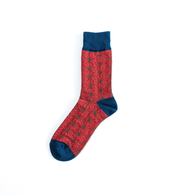 Japanese Patterned Asanoha Socks Red and Navy-KIRIKO-UNTOUCHED IDENTITY