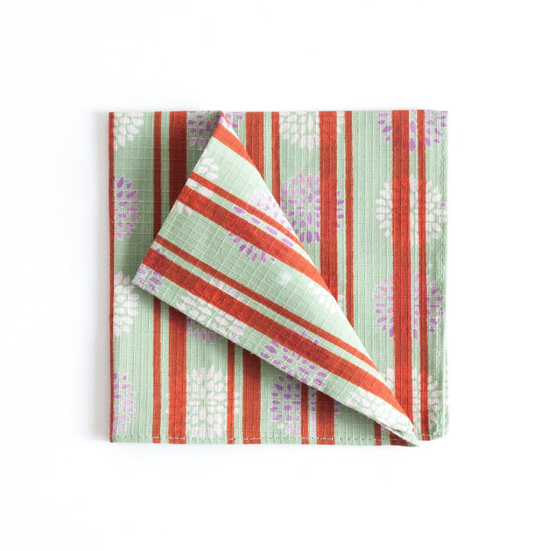 Pocket Square Kimono Green Stripes-KIRIKO-UNTOUCHED IDENTITY