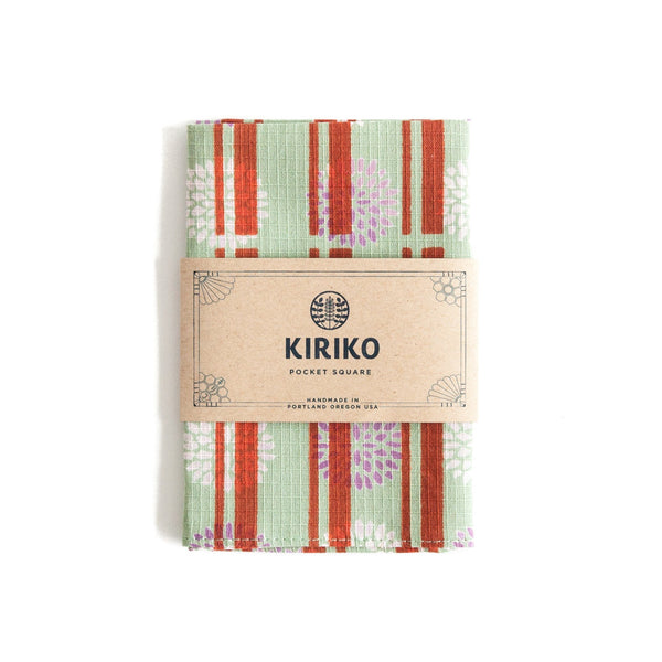 Pocket Square Kimono Green Stripes-KIRIKO-UNTOUCHED IDENTITY