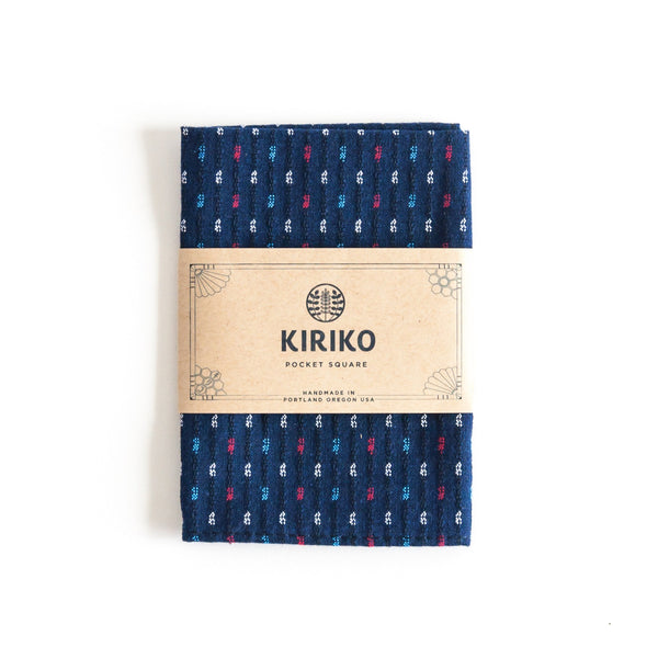 Pocket Square Red White Blue Kasuri-Ori-KIRIKO-UNTOUCHED IDENTITY