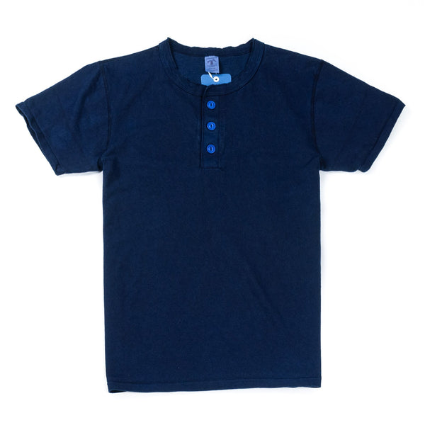 Short Sleeve Indigo Dyed Henley Tee-VELVA SHEEN-UNTOUCHED IDENTITY