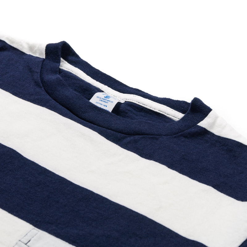 Wide Border Crew Neck Pocket Tee White Navy-VELVA SHEEN-UNTOUCHED IDENTITY